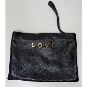 B-low The Belt Wristlet Navy Blue Pebbled Leather Zip Top LOVE Accent Makeup Bag